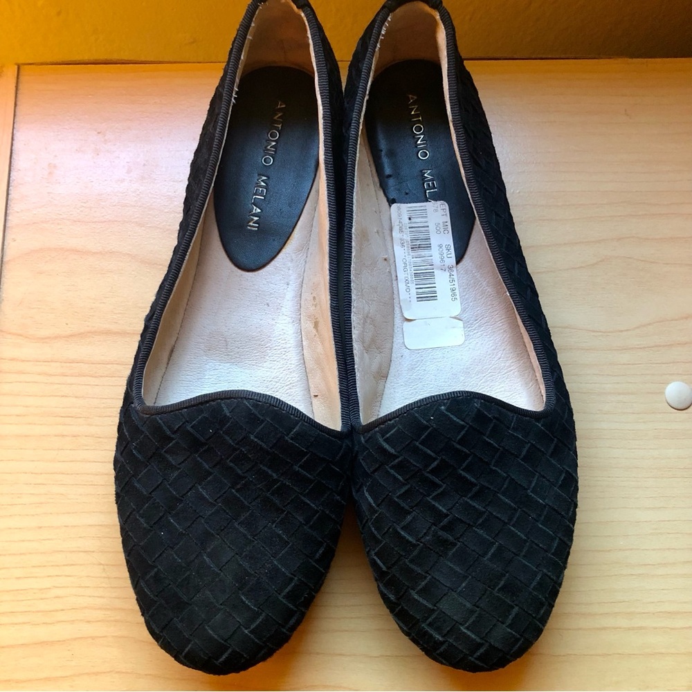 NWT Vintage Antonio Melani Black Woven Suede Ballet Flats